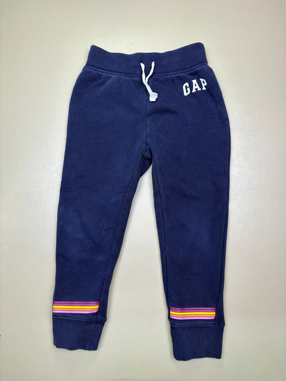 GAP Kids Girls Jogger Sweatpants 4 Years Navy Rainbow Stripe Fleece Lined EUC